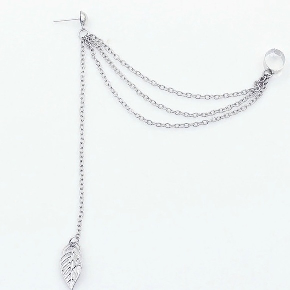 Chain Tassel Leaf Clip Ear Cuff And Earring (Piercing And Cuff) - Picture 2 of 5